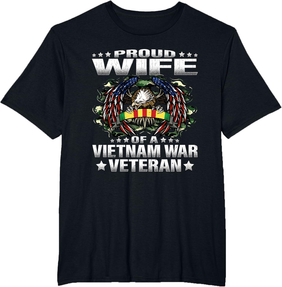 Proud Wife Of A Vietnam War Veteran Military Vet's Spouse T-Shirt - Black