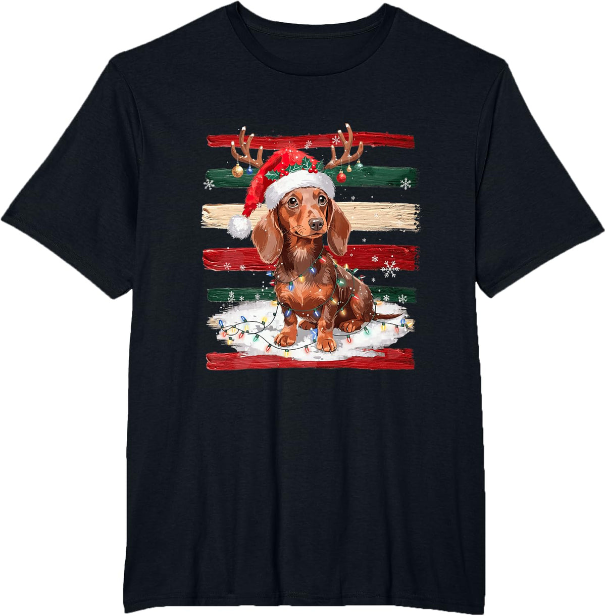 Reindeer Dachshund Christmas Dog Lover Dog Mom Xmas Holiday T-Shirt - Black