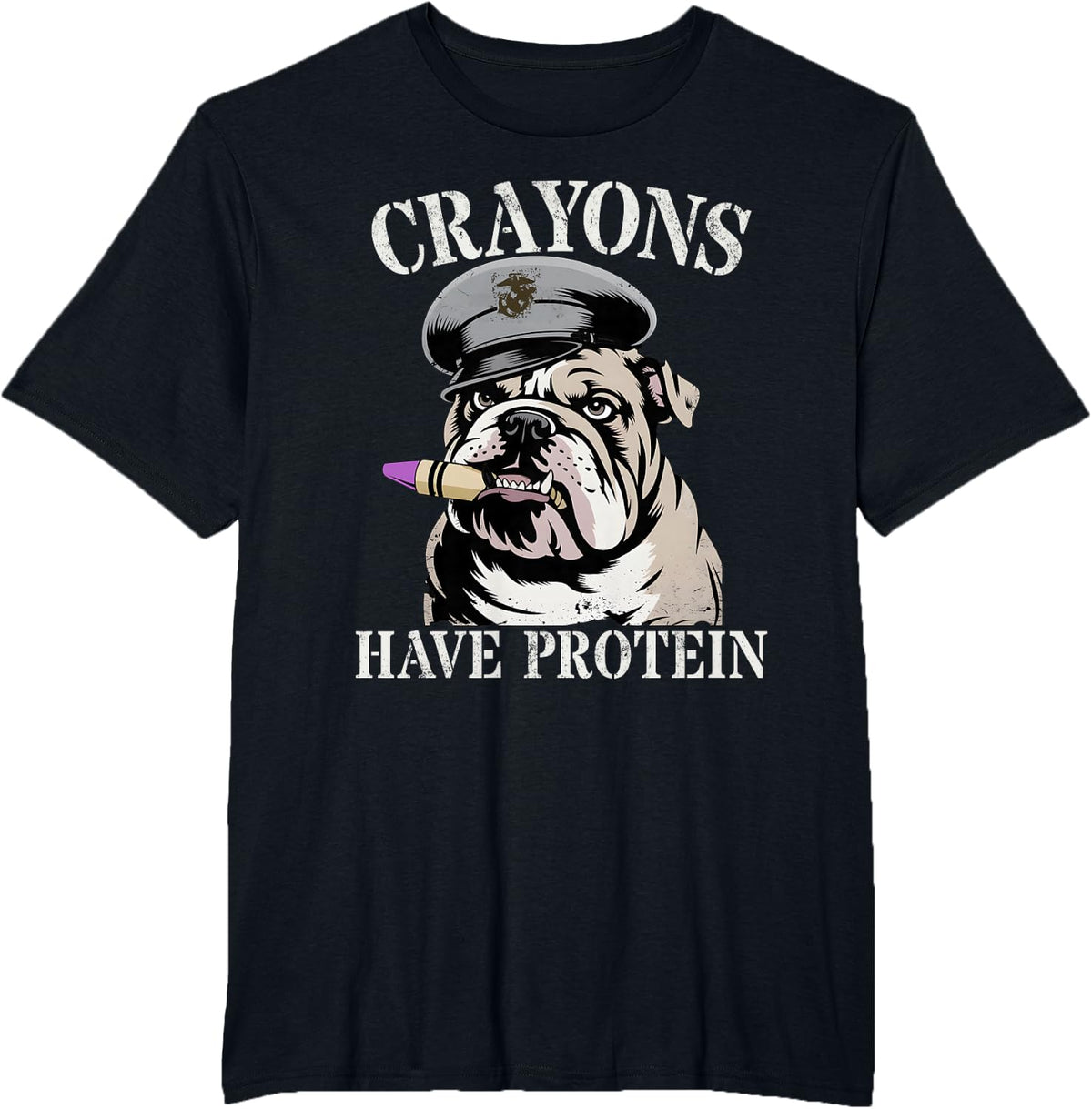 Cute Crayons Have Protein Military Son Dad Dog Jarhead Joke T-Shirt - Black