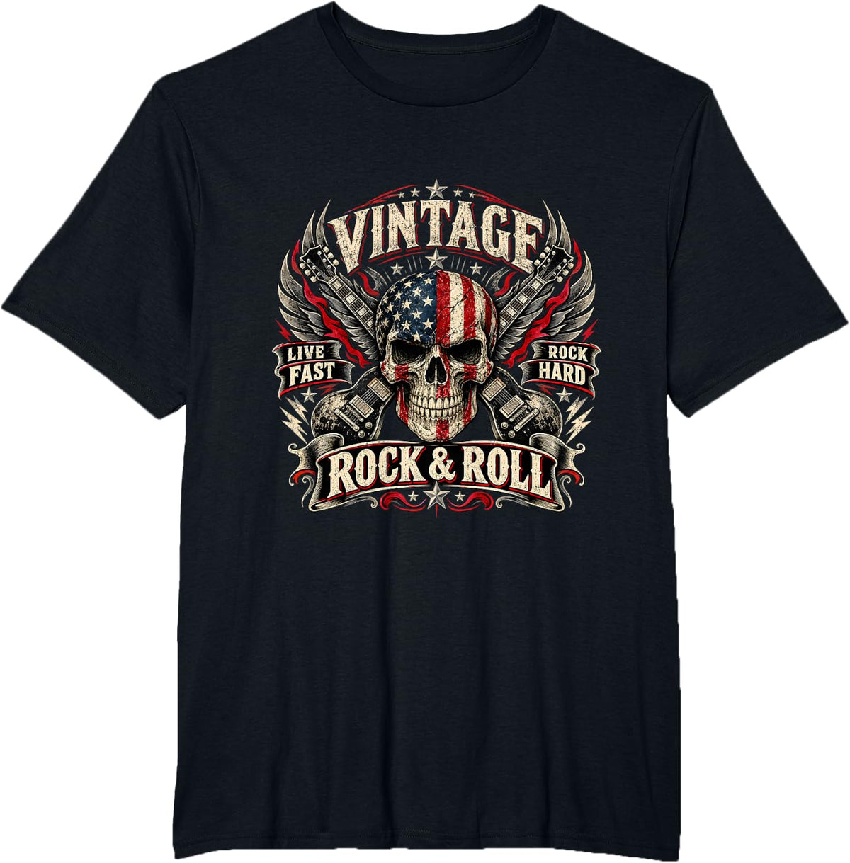 Classic 4th of July Band Aesthetic Star Spangled Art T-Shirt - Black