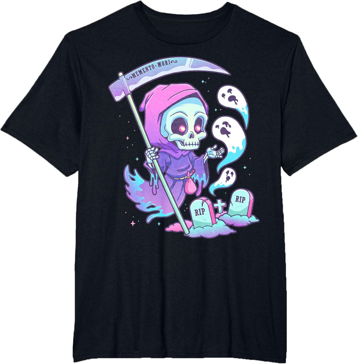 Pastel Goth Creepy Death Grim Reaper Kawaii Occult Menhera T-Shirt - Black