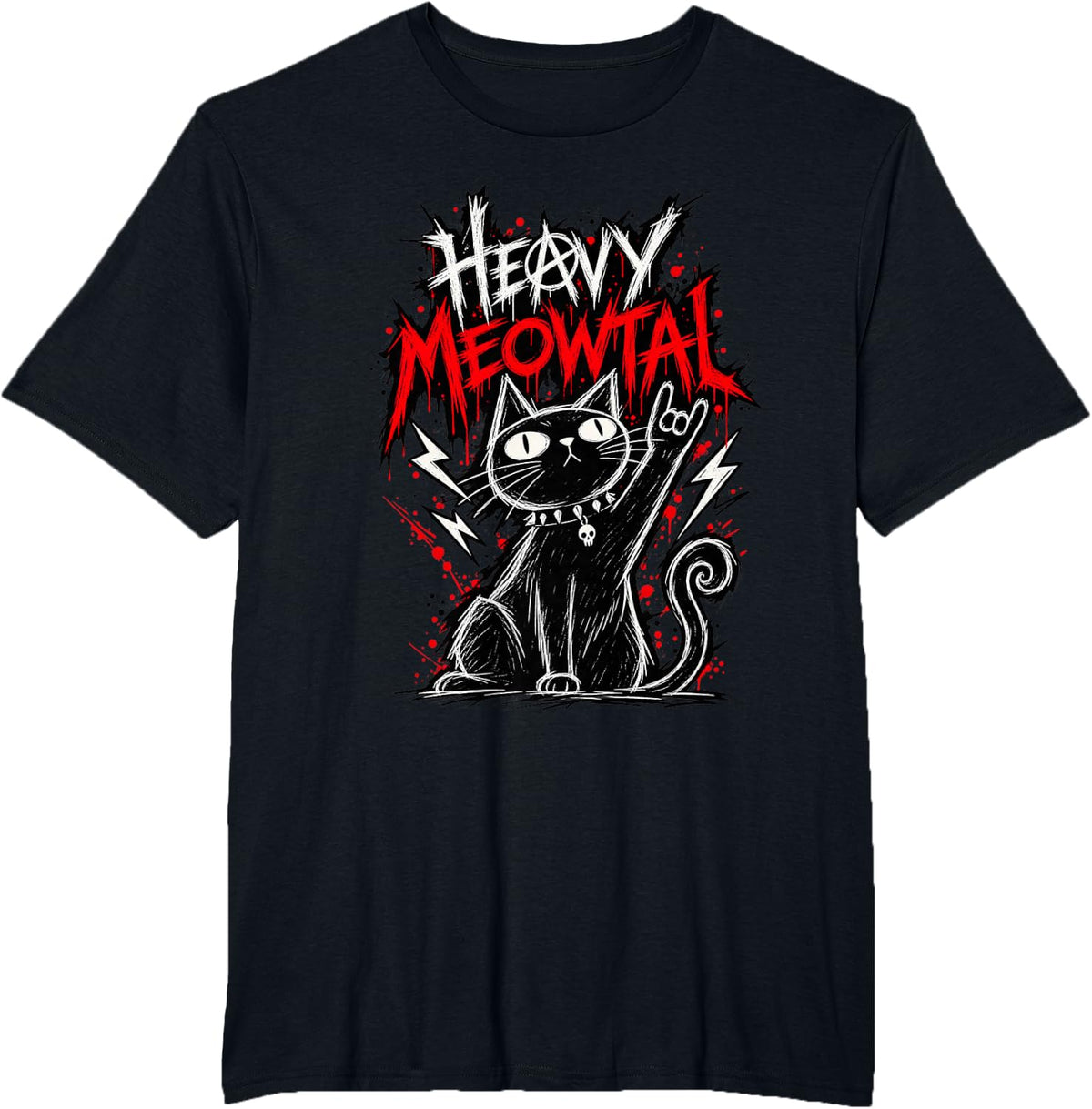 Heavy Metal Cat Heavy MEOWTAL Funny Death Metal T-Shirt - Black