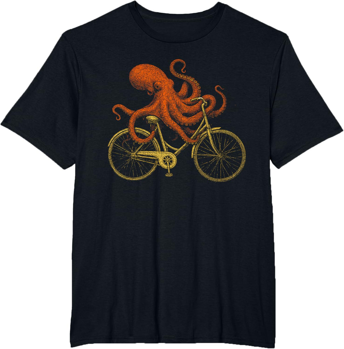 Octopus Riding Bicycle Whimsical Sea Animal Art T-Shirt - Black