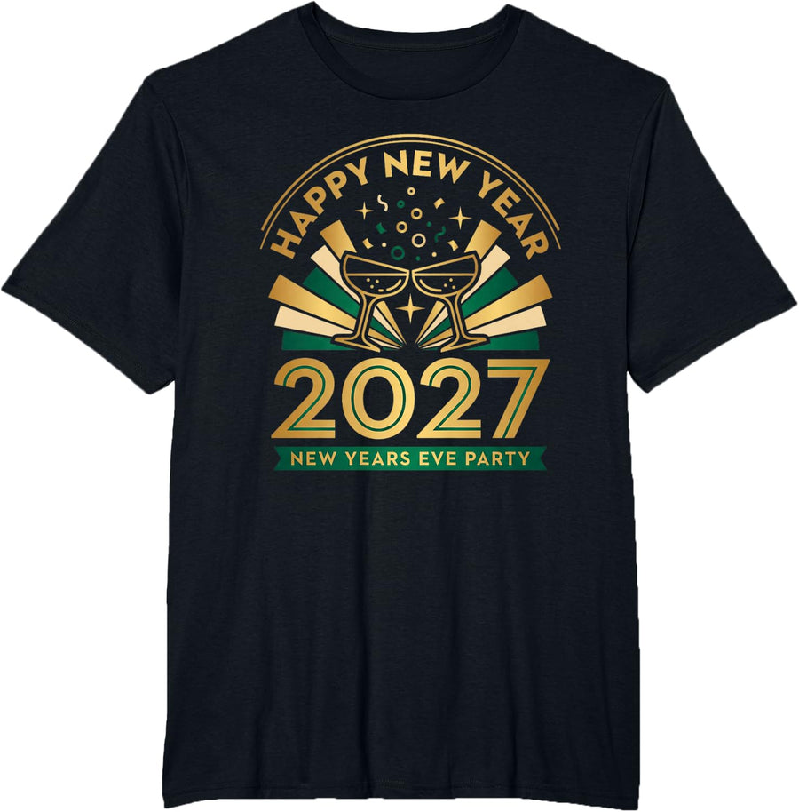 New Years Eve 2027 Art Deco Champagne Toast NYE Party T-Shirt - Black