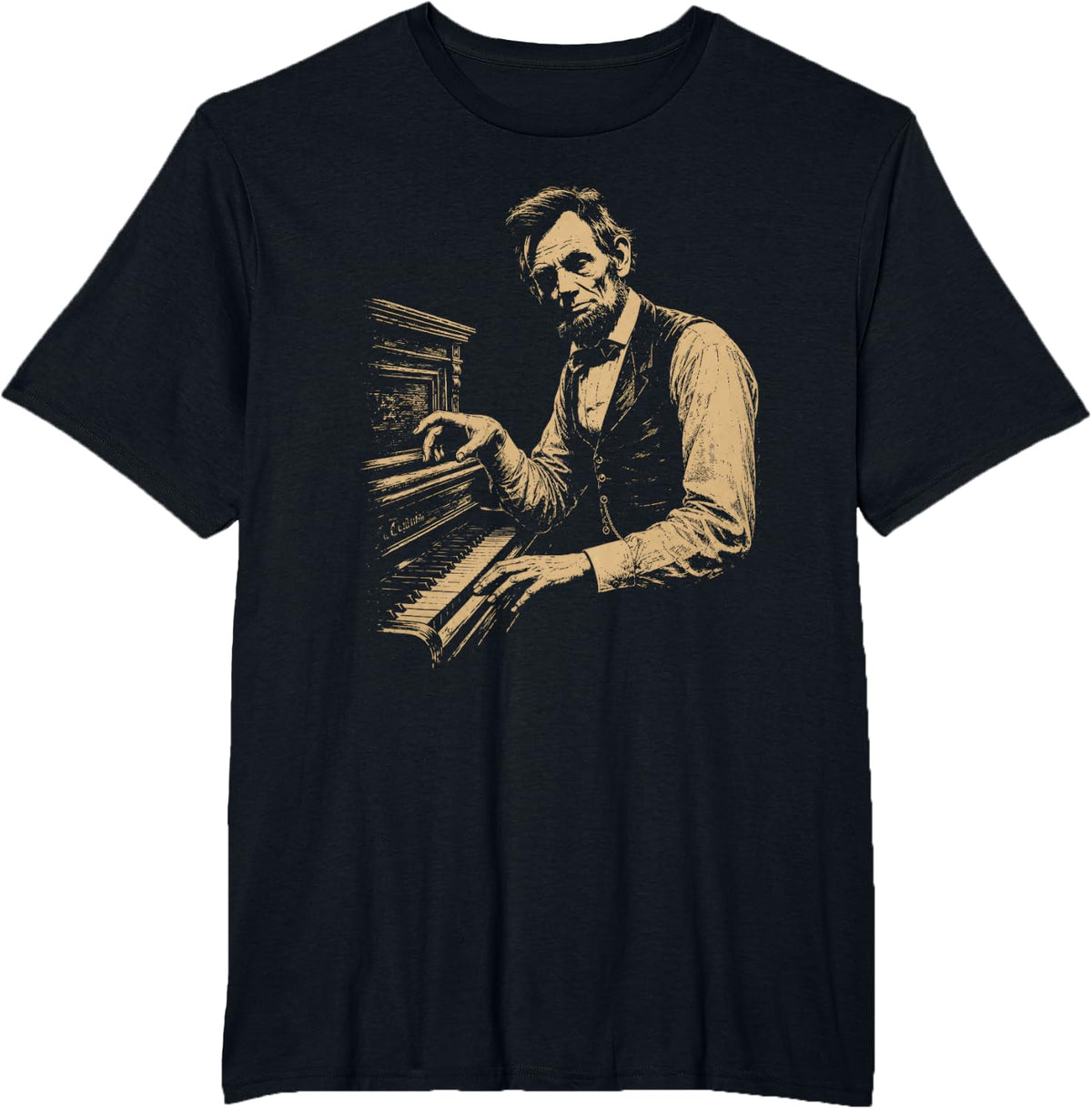 Abraham Lincoln Playing The Piano Funny Pianist Music Humor T-Shirt - Black