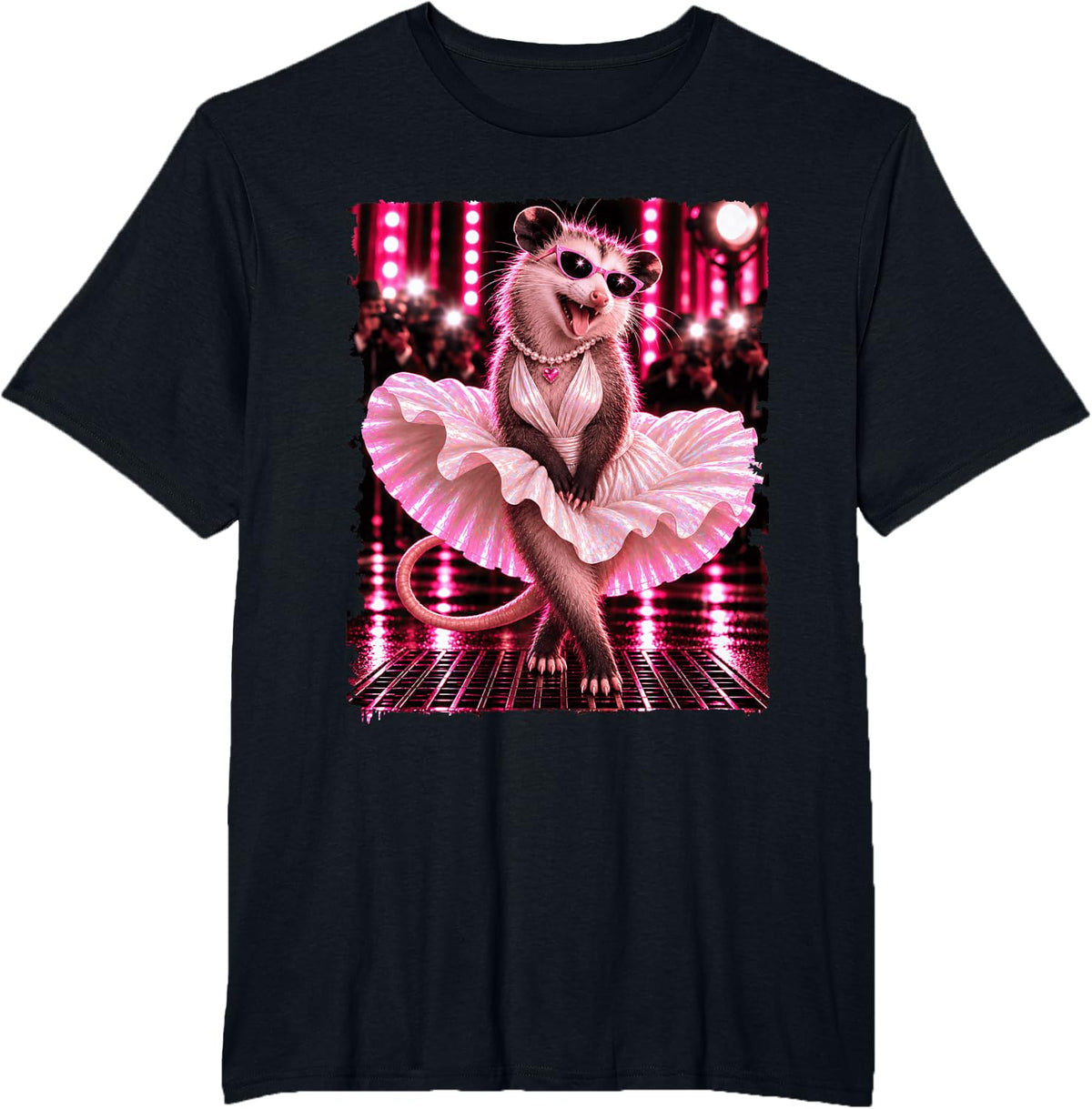 Opossum Pink Dress Diva Funny T-Shirt - Black