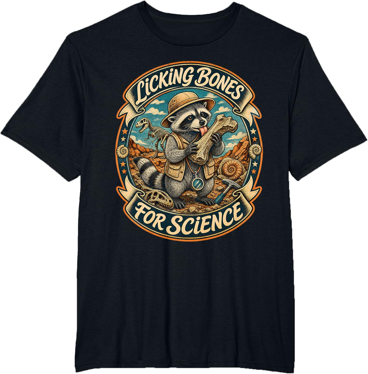 Licking Bones for Science Paleontology Geology Funny T-Shirt - Black