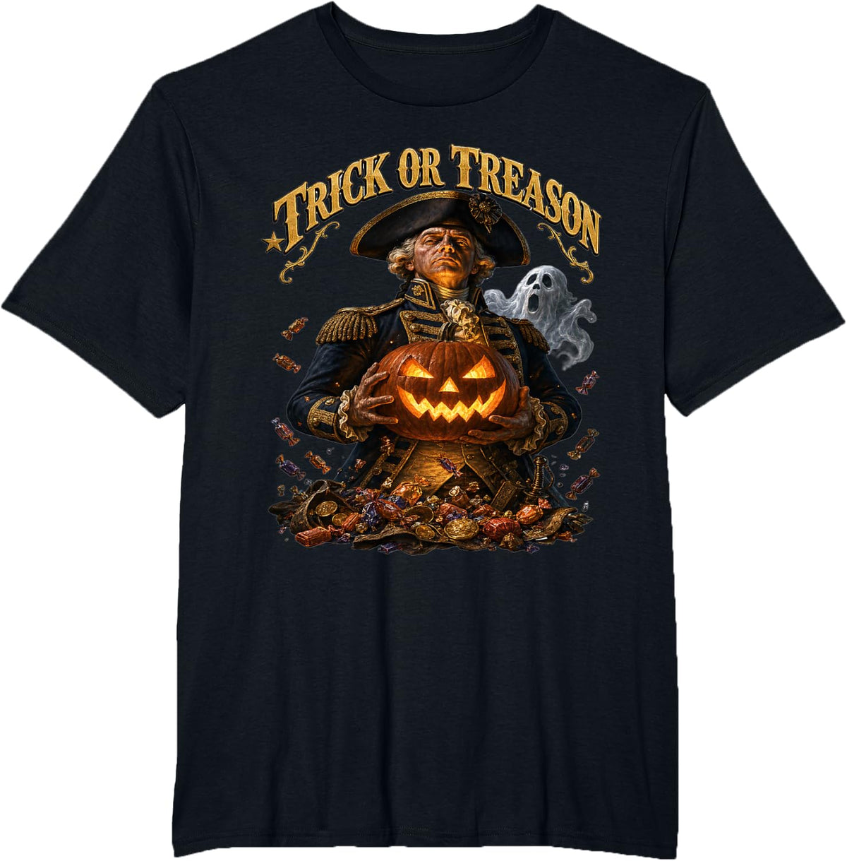 Trick Or Treason Funny Halloween American History Patriotic T-Shirt - Black