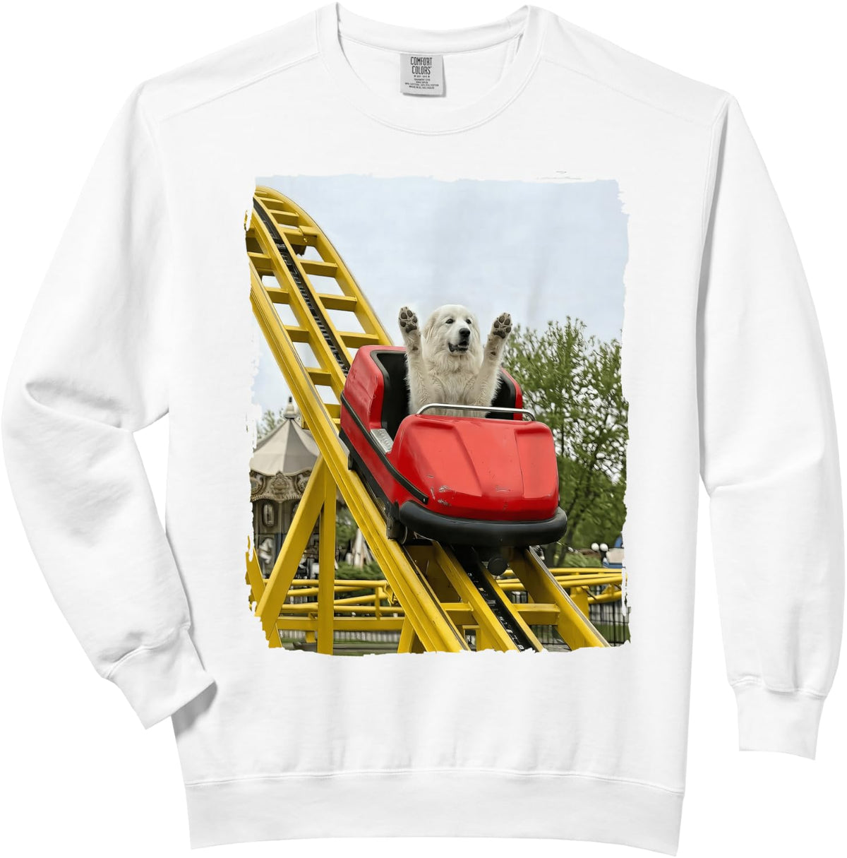 Great Pyrenees Roller Coaster Comfort Colors Adult Sweatshirt - Adult Unisex White