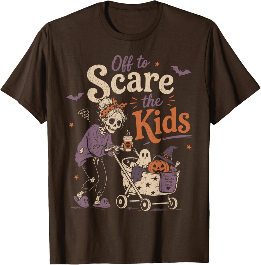 Funny Halloween Mom Skeleton Spooky Season T-Shirt - Brown