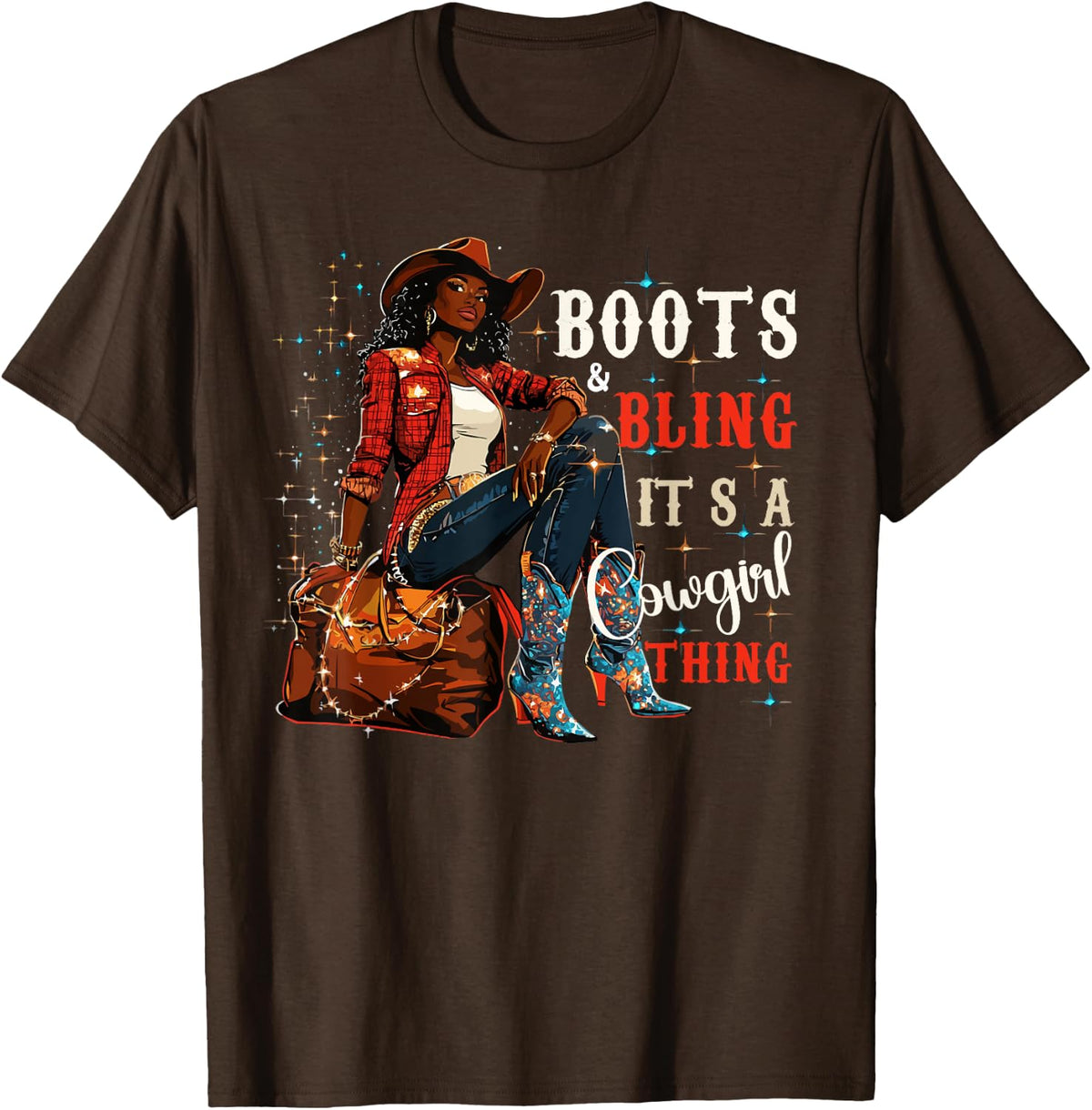 Boots and Bling it's Cowgirl Thing,Black History Month Pride T-Shirt - Brown