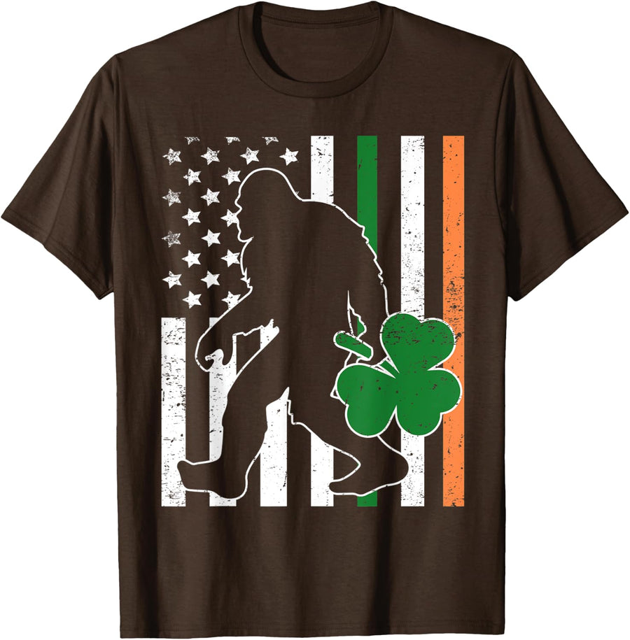 Funny St Patricks Day Bigfoot American Flag Irish Gift Mens T-Shirt - Brown