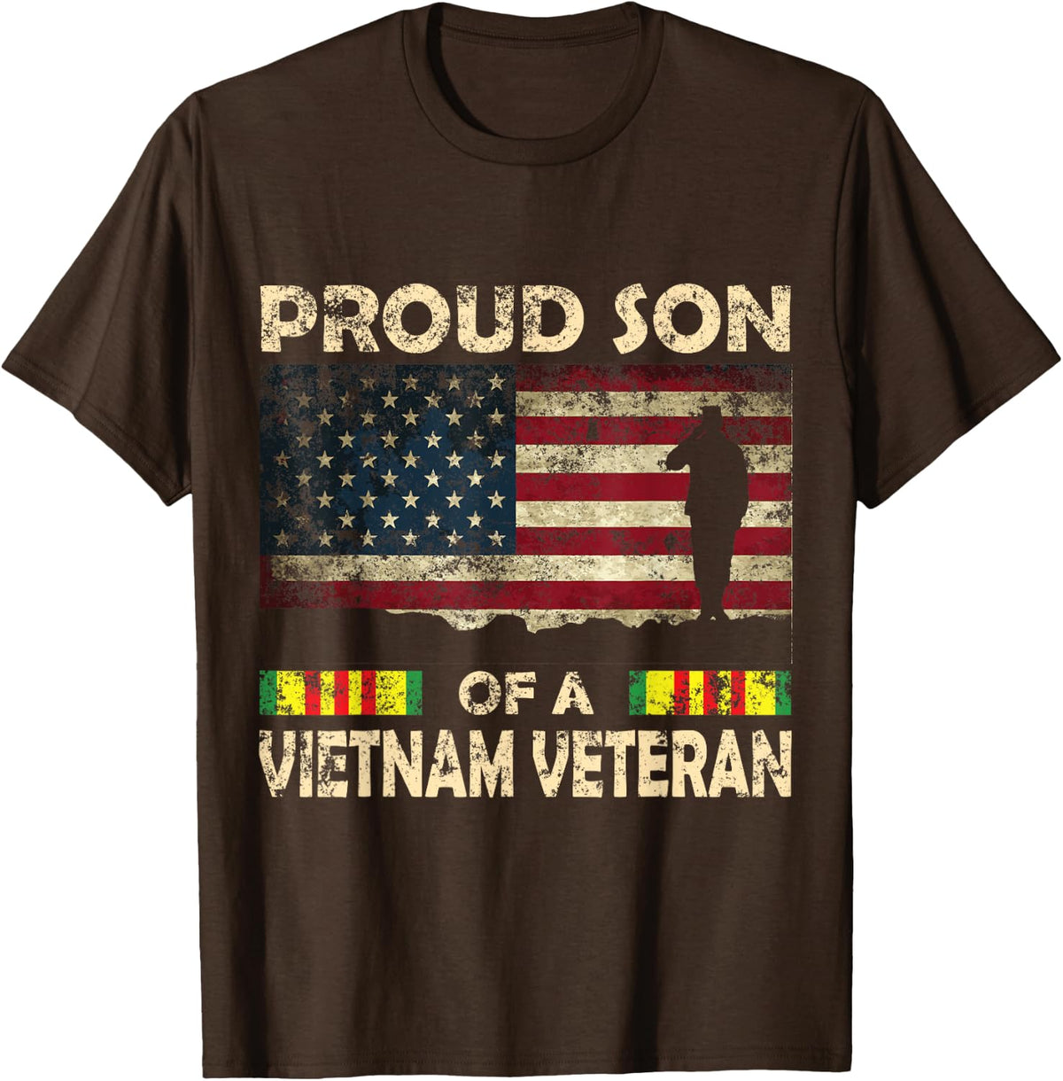 Proud Son of Vietnam Veteran Tee Shirt American Flag Women Men T-Shirt - Brown
