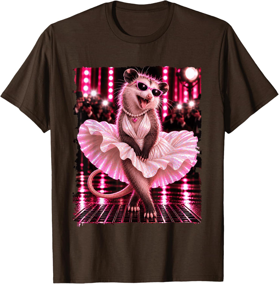 Opossum Pink Dress Diva Funny T-Shirt - Brown
