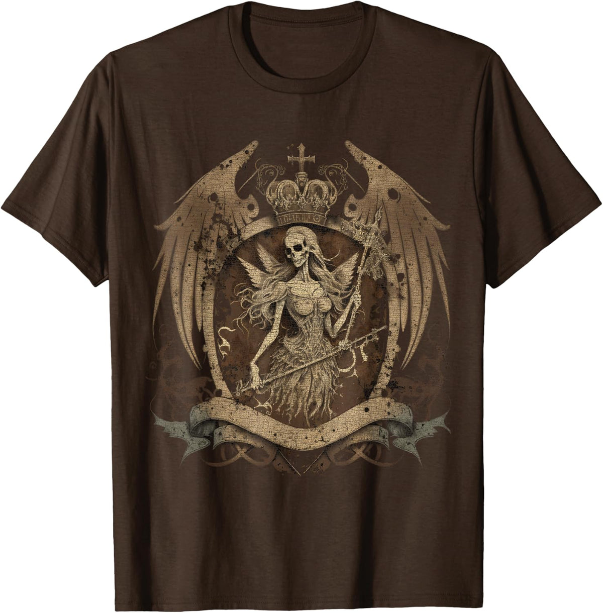 Aesthetic Y2k Fairy Wings Skeleton Alt Grunge T-Shirt - Brown