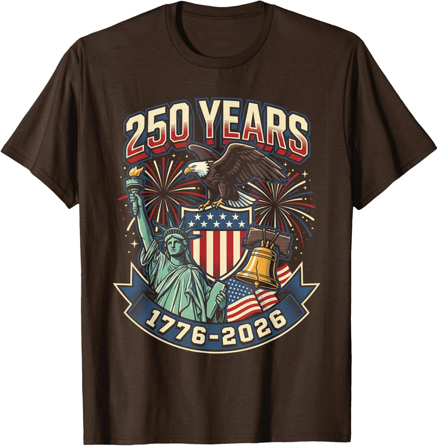 250th Anniversary USA 1776-2026 Patriotic American 4th July T-Shirt - Brown
