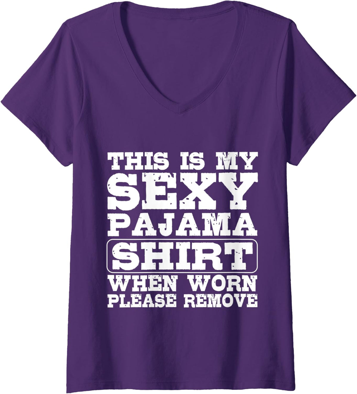 Womens Kinky Sexy Pyjama Pajama Outfit Naughty Boyfriend Girlfriend V-Neck T-Shirt - Purple