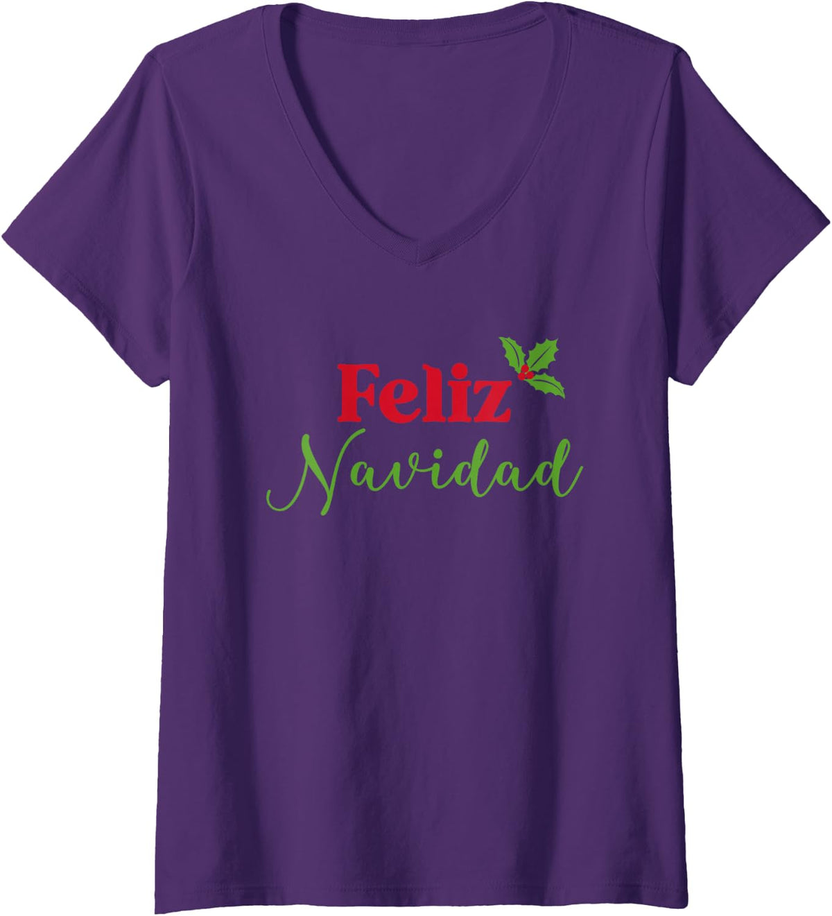 Womens Feliz Navidad Spanish Merry Christmas V-Neck T-Shirt - Purple