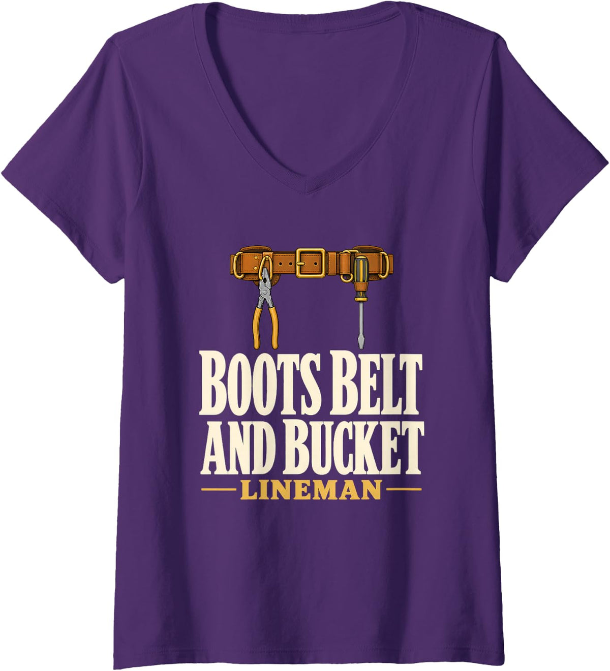 Women's Boots Belt and Bucket Lineman Lineman Gear Tool Belt Lineman V-Neck T-Shirt - Purple