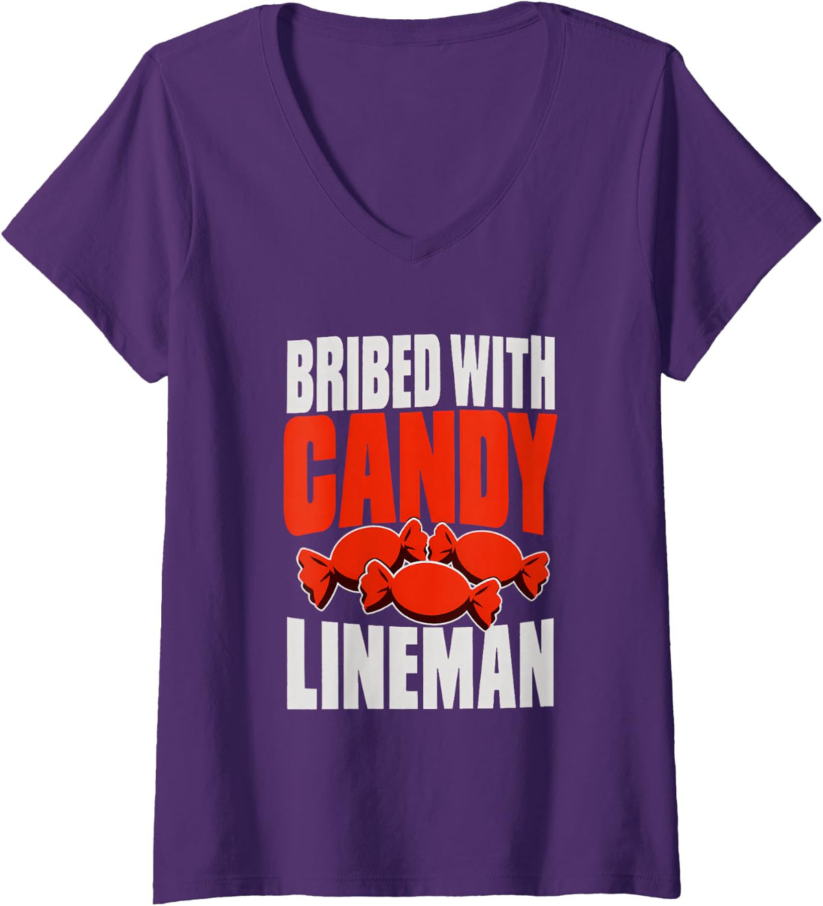 Women's Bribed with Candy Lineman Candy Halloween Halloween Shirt V-Neck T-Shirt - Purple