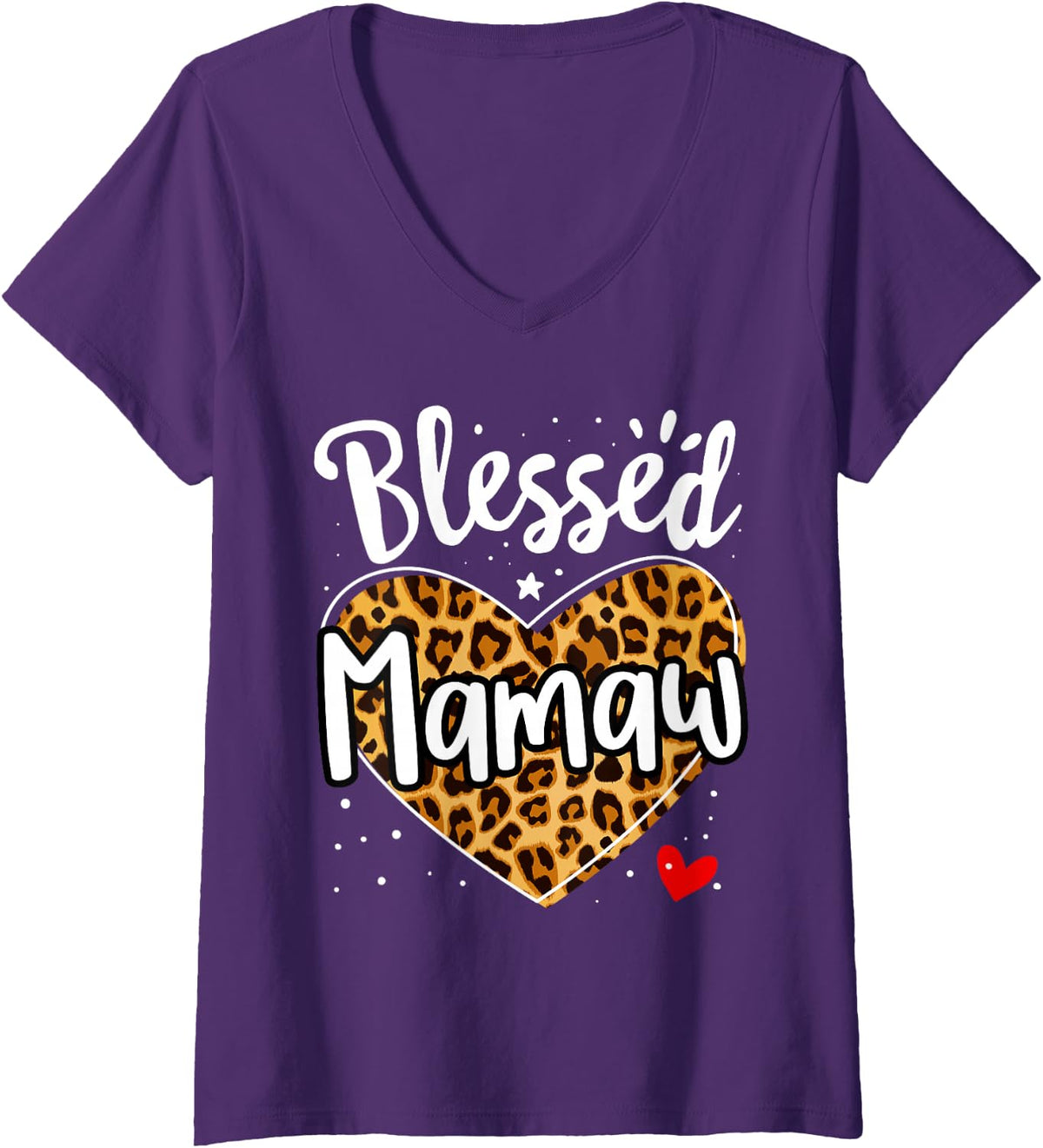Women's Blessed Mawaw Leopard Print Nana Mother's Day Grandma Mama V-Neck T-Shirt - Purple