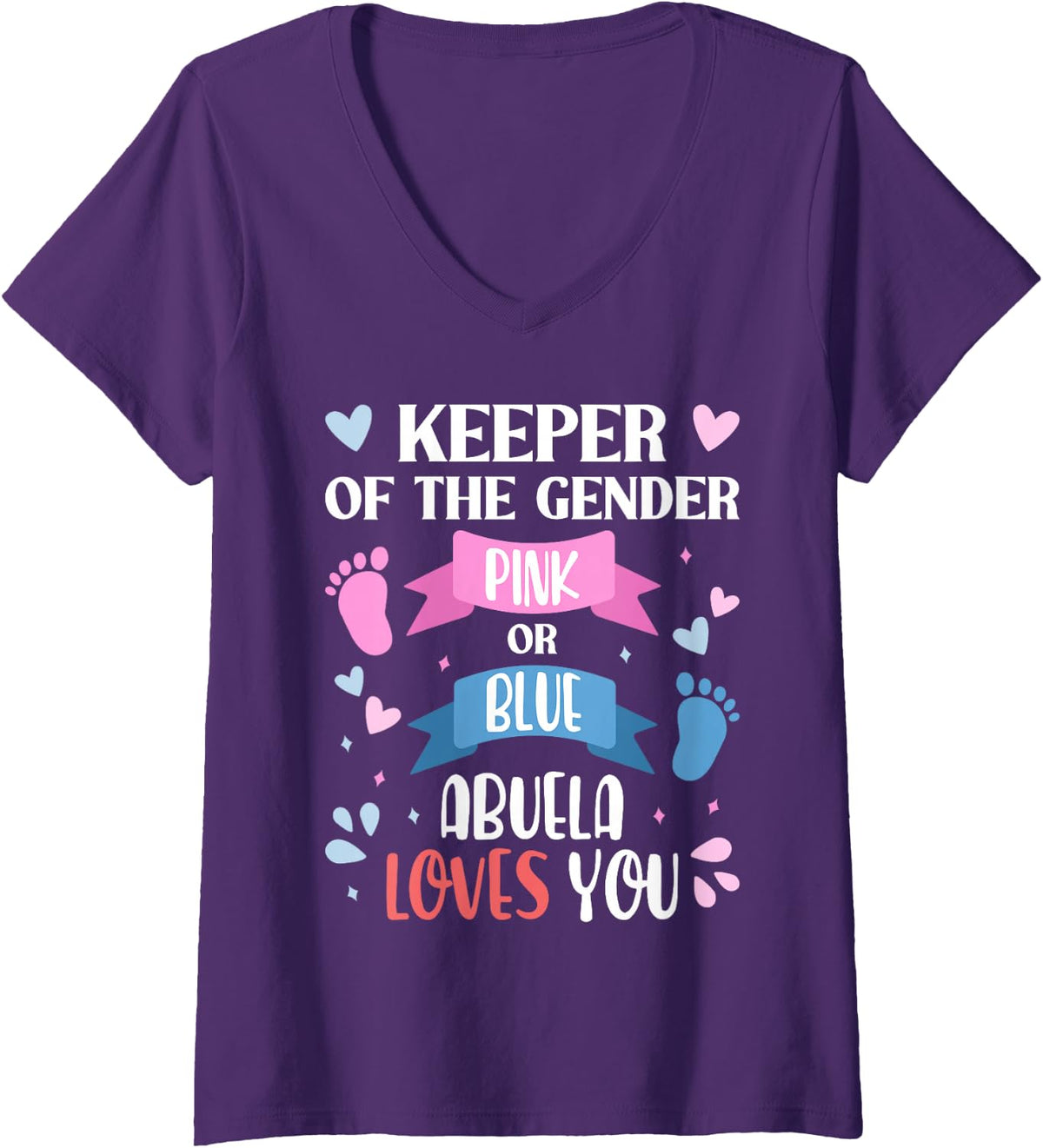 Women's Keeper of The Gender Pink Or Blue Abuela Loves You Grandma V-Neck T-Shirt - Purple