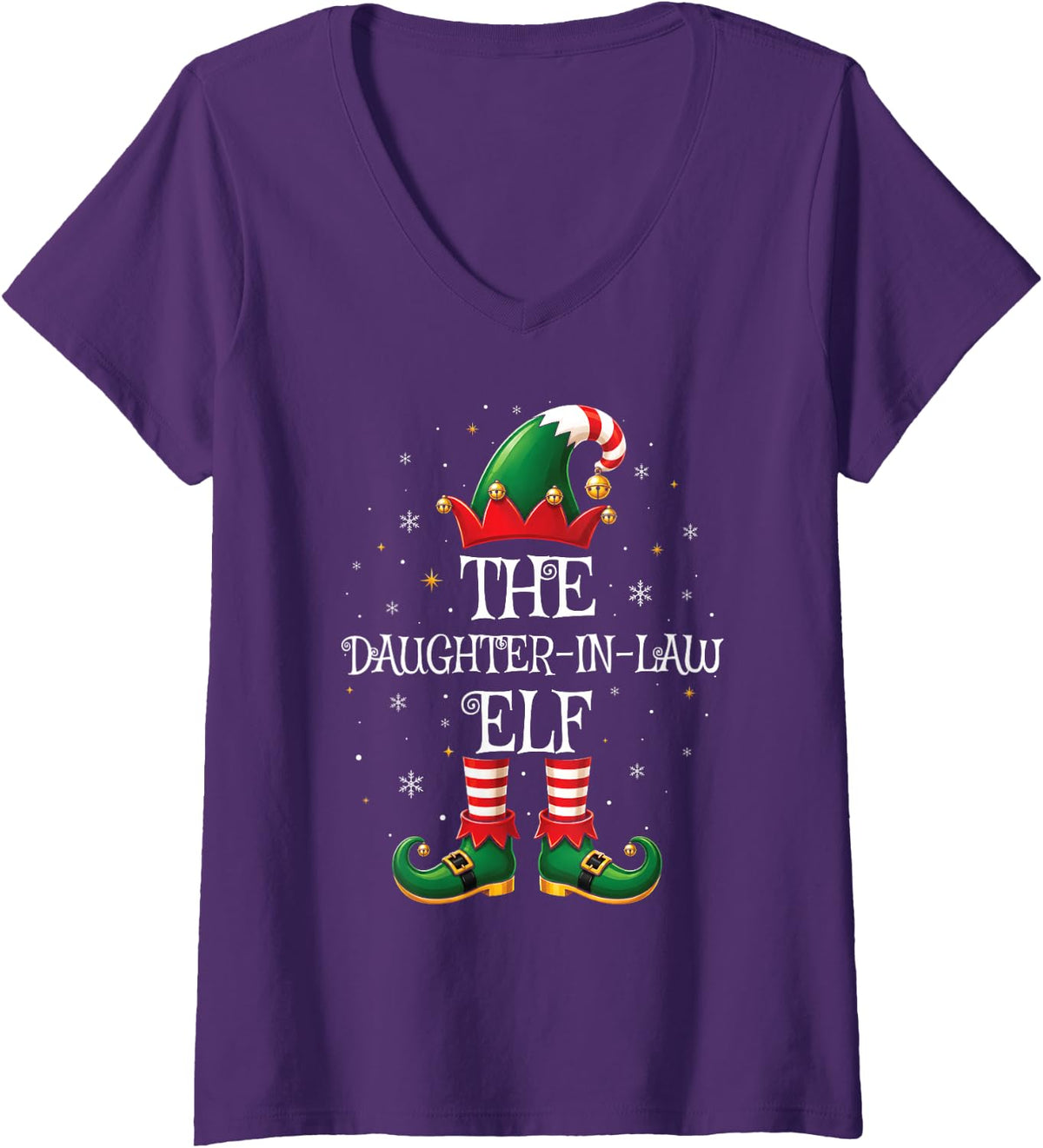 Women's Elf Group Matching Family Christmas Daughter-in-Law Elf Xmas V-Neck T-Shirt - Purple