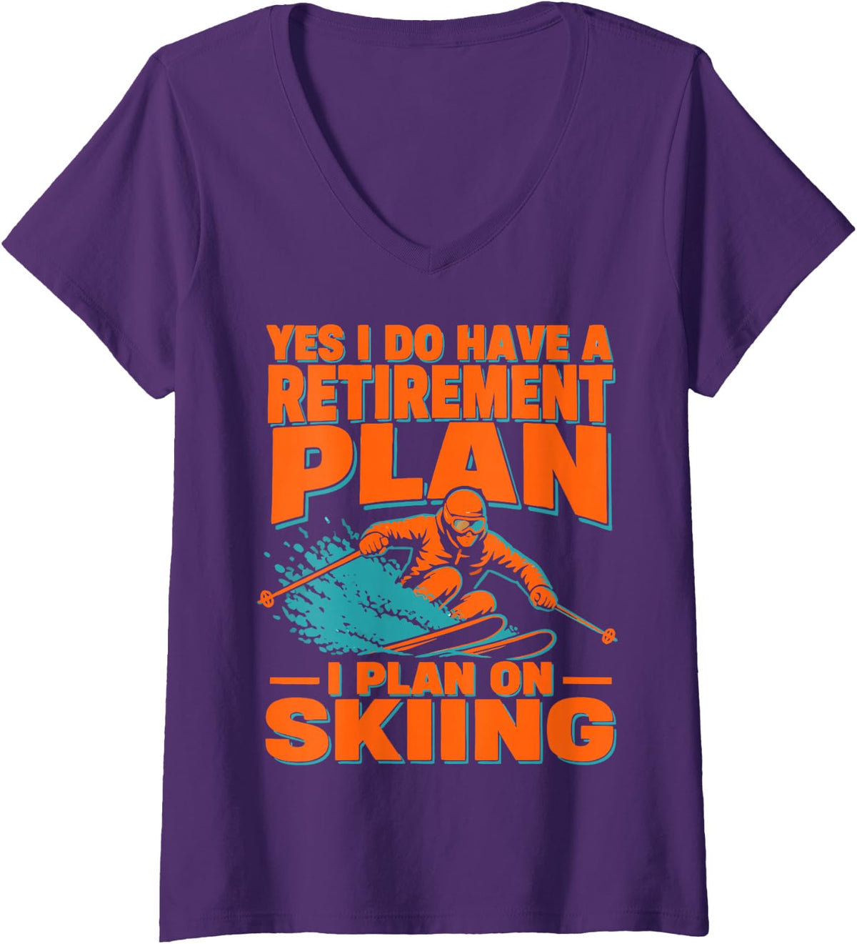 Women's Skiing Humor Winter Sports Skier V-Neck T-Shirt - Purple