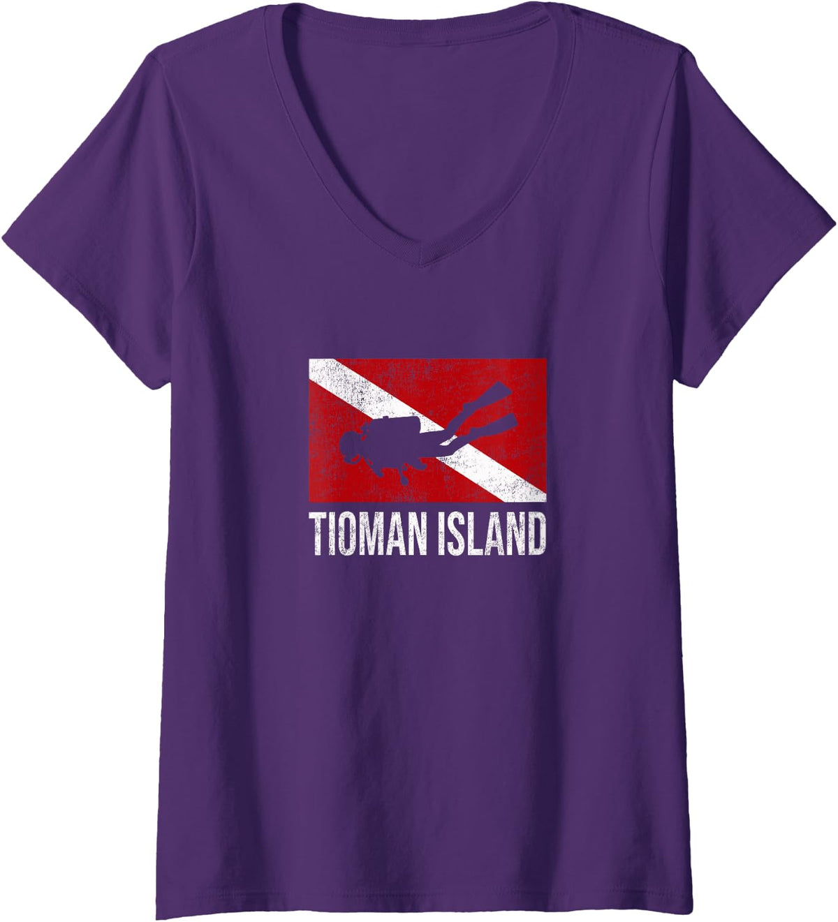 Women's Tioman Island Scuba Diving Diver Dive Flag Gift V-Neck T-Shirt - Purple