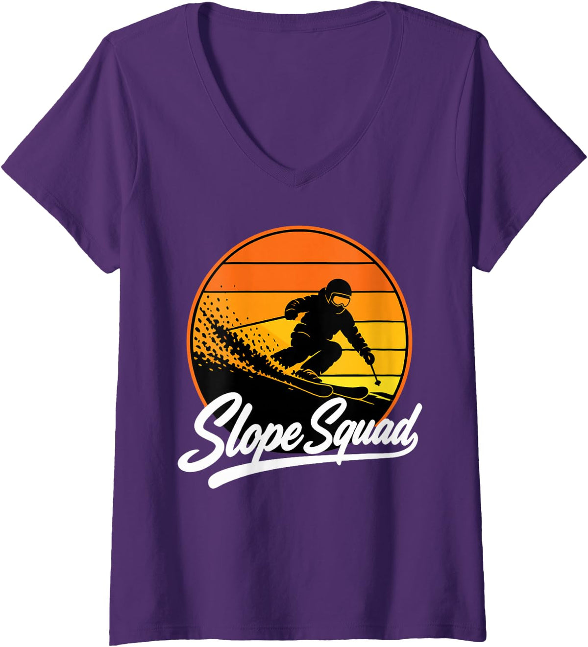 Women's Vintage Skiing Crew Winter Sports Skier V-Neck T-Shirt - Purple