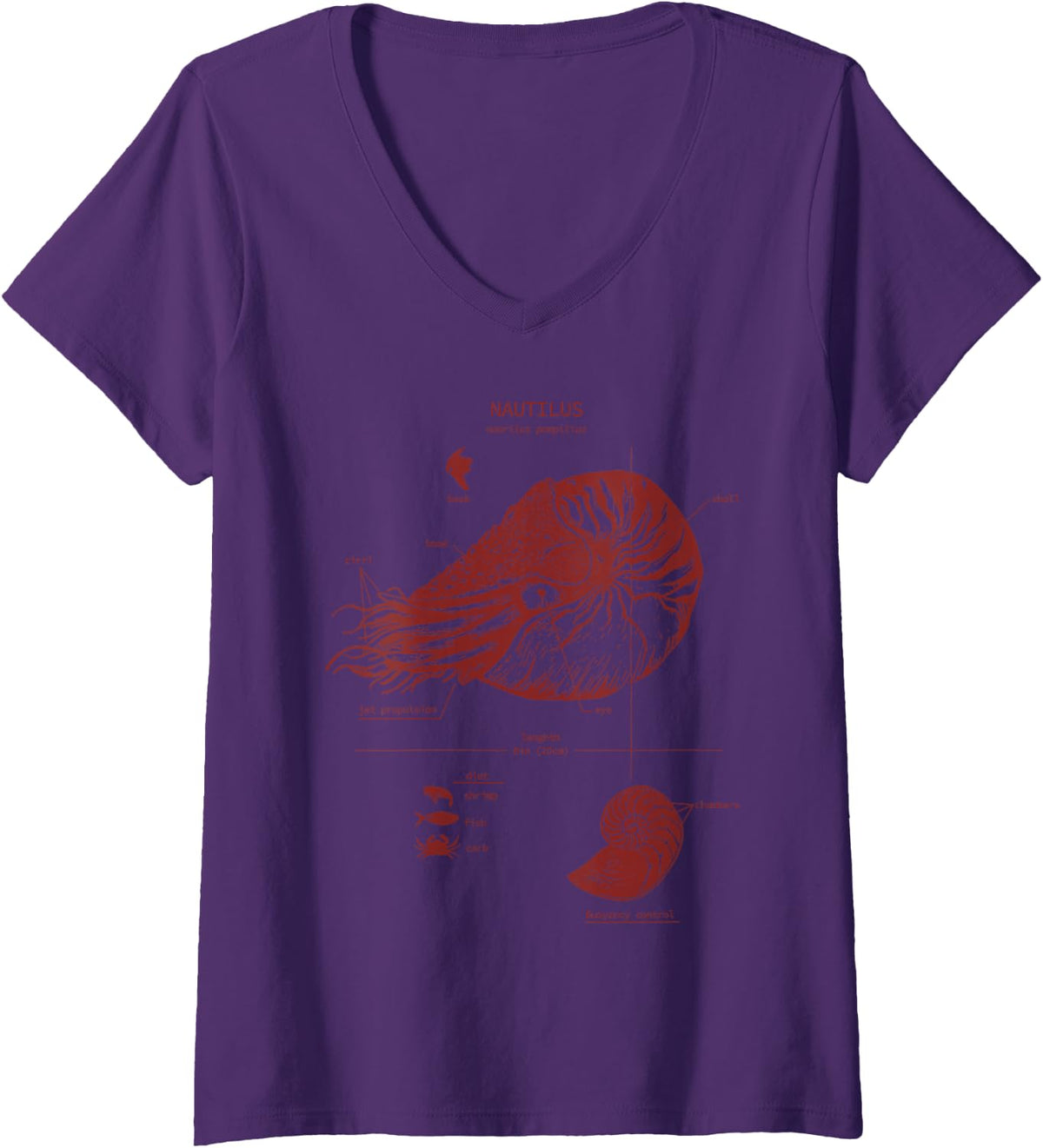 Women's Nautilus Anatomy Graphic Geology Biology Science Teacher V-Neck T-Shirt - Purple