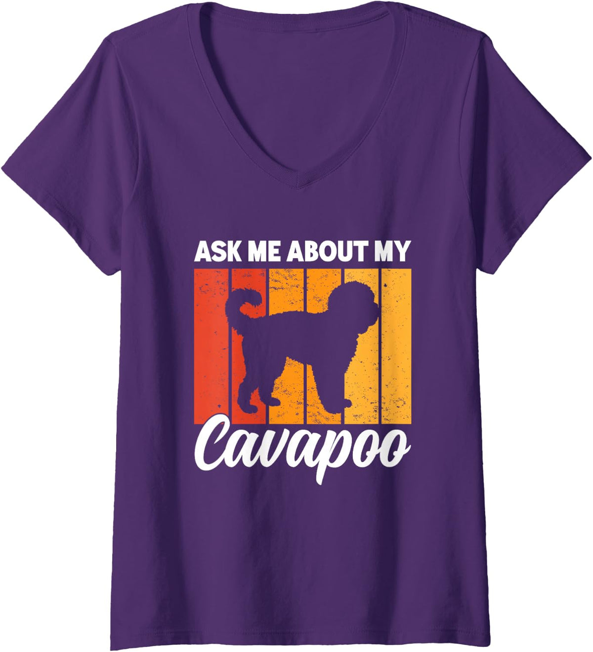 Women's Ask Me About My Cavapoo Dog Funny Cavapoo Dog V-Neck T-Shirt - Purple