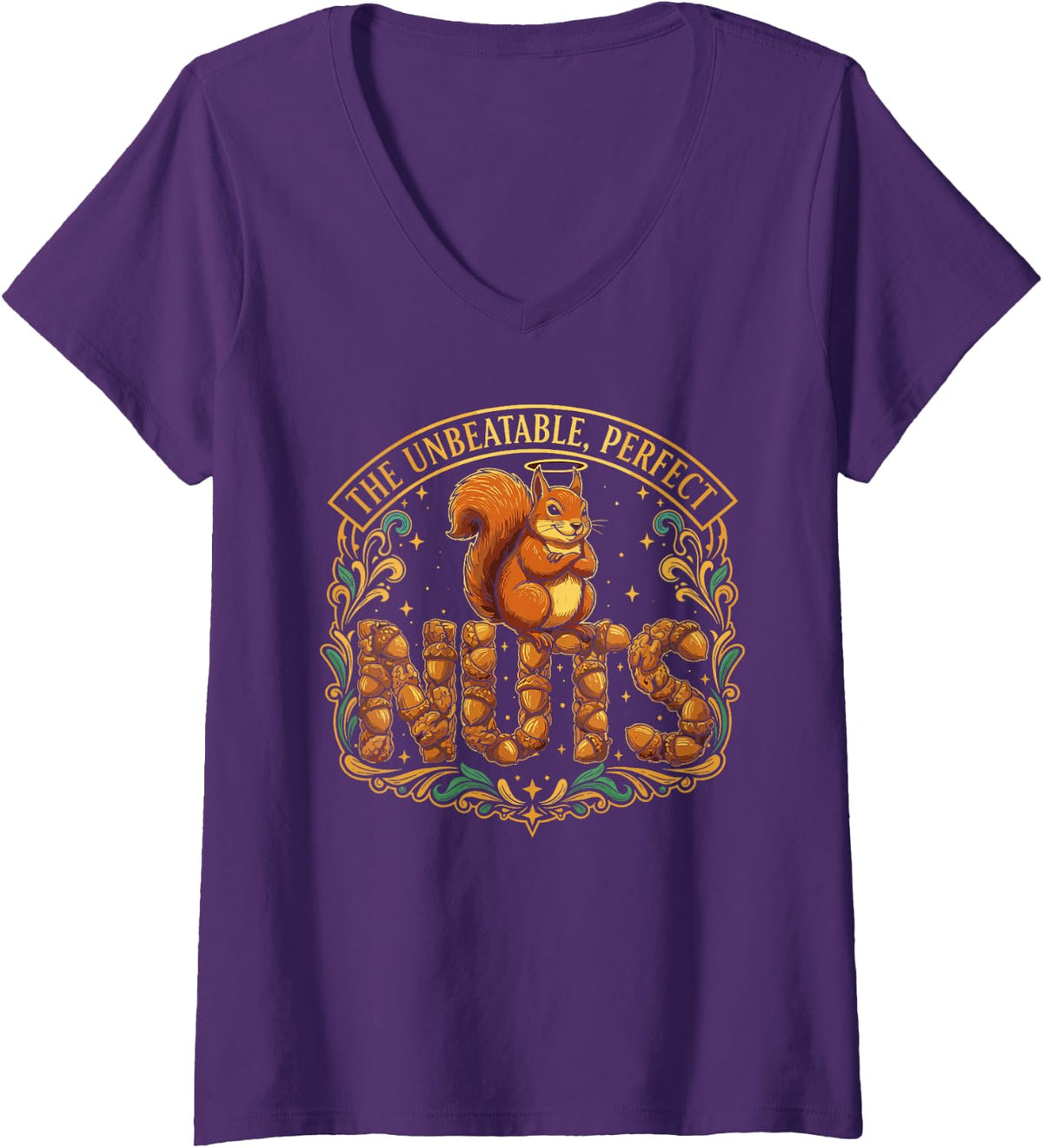 Women's Poker Player Perfect Nuts Squirrel Animal Graphic V-Neck T-Shirt - Purple