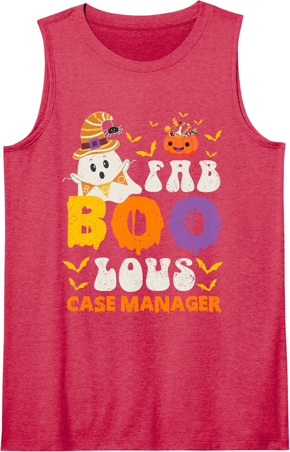 Faboolous Case Manager Ghost Halloween Fun Sleeveless Tank Top - Red