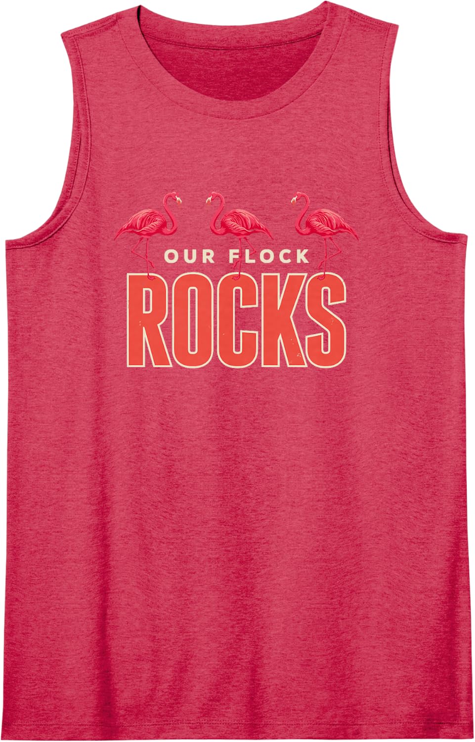 Family Group Humor Our Flock Rocks with Funny Pink Flamingos Sleeveless Tank Top - Red
