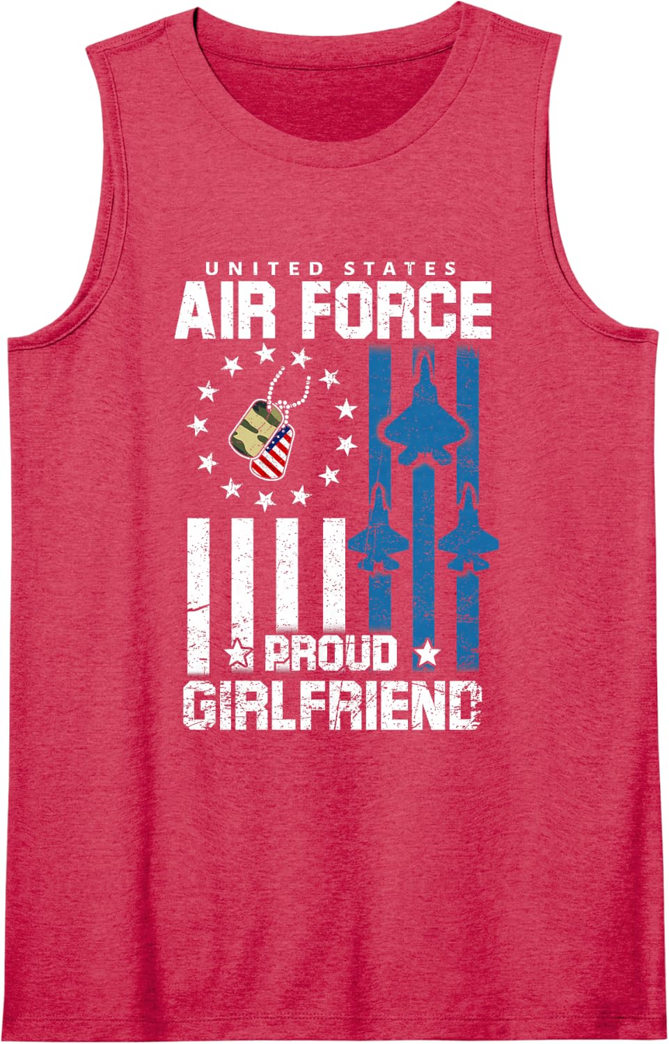 Proud Air Force Girlfriend Flag US Airman Family Matching Sleeveless Tank Top - Red