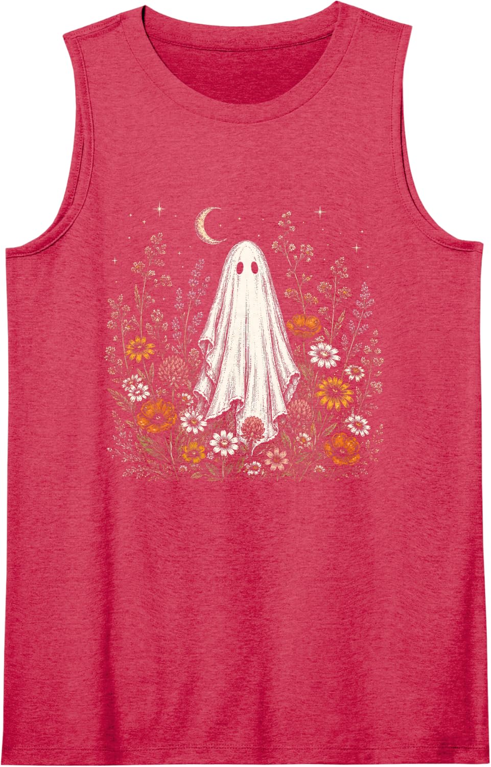 Vintage Halloween Cute Ghost Wildflower Autumn Spooky Season Tank Top - Red