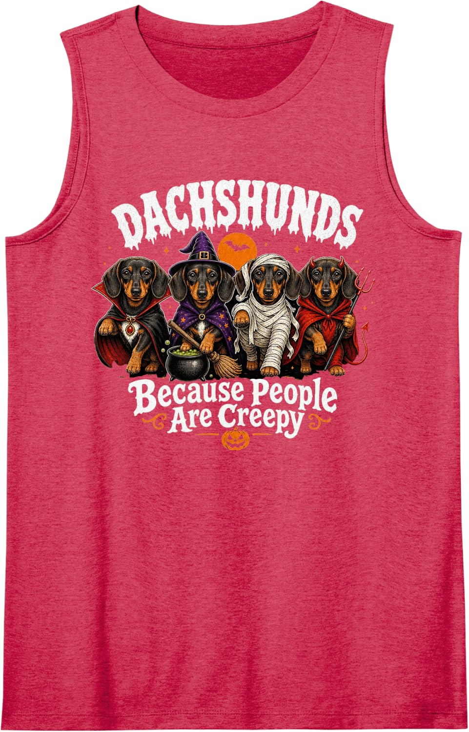 Dachshunds Because People are Creepy Halloween Sleeveless Tank Top - Red