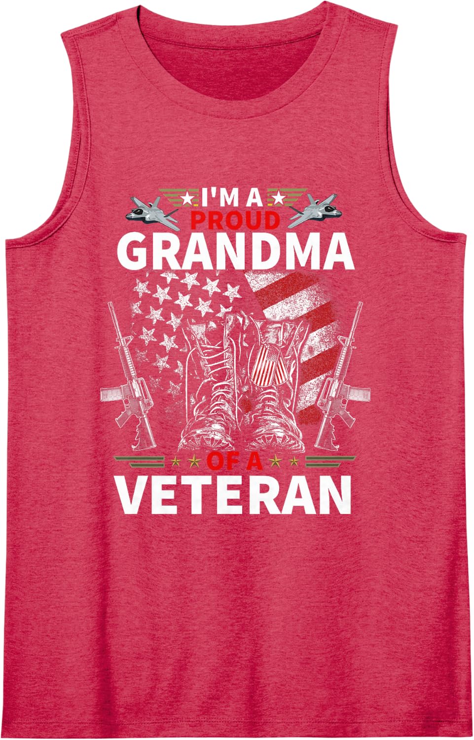 I'm A Proud Grandma of A Veteran Veteran's Day Mens Womens Sleeveless Tank Top - Red
