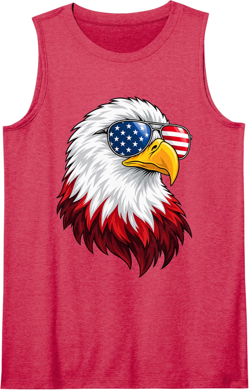 Bald Eagle Aviator Sunglasses American Flag Graphic Sleeveless Tank Top - Red