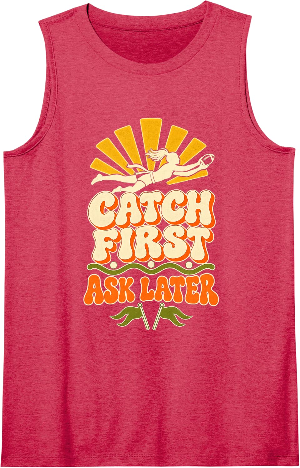Funny Girls Flag Football Wide Receiver Catch First Sleeveless Tank Top - Red