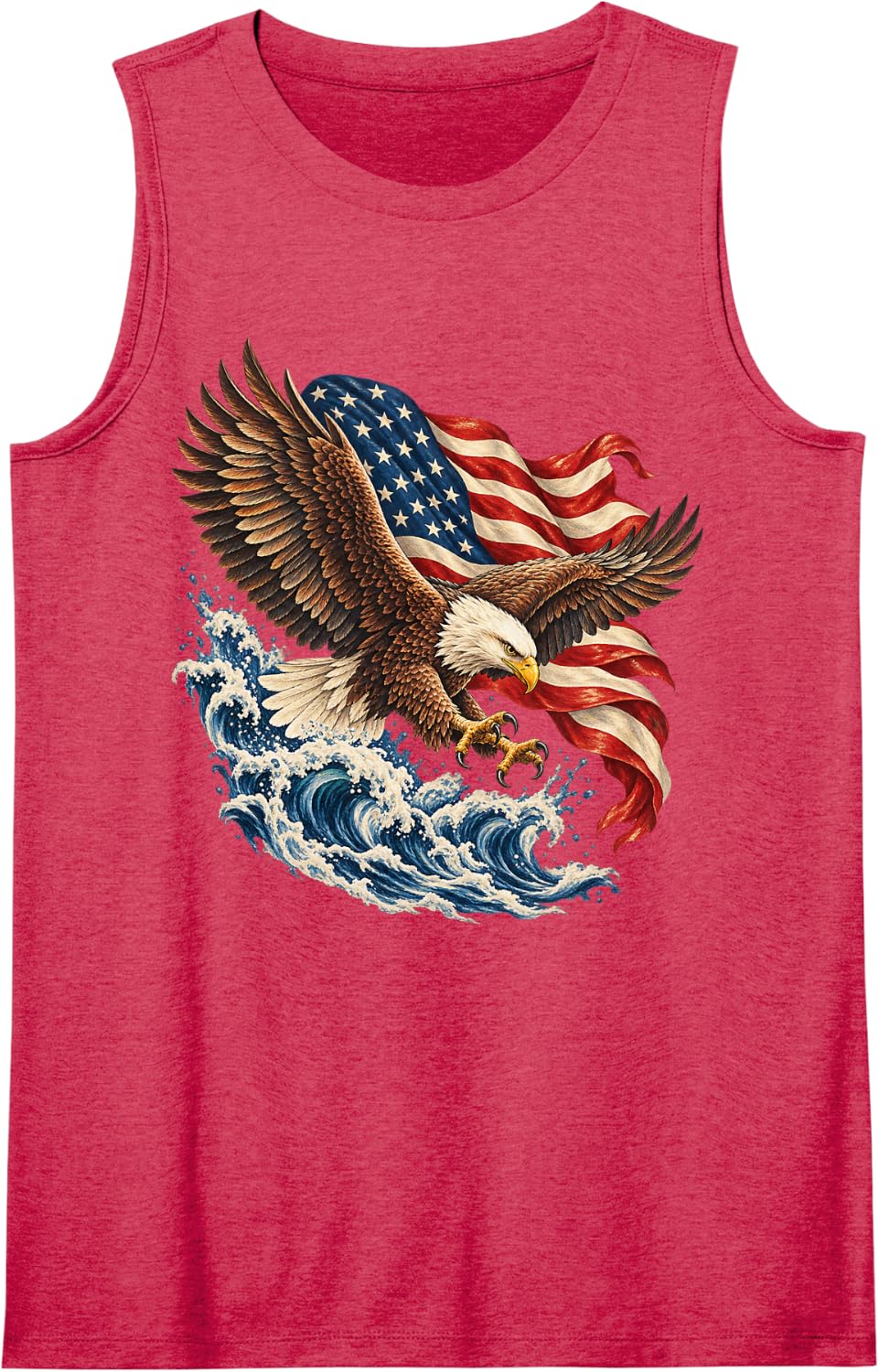 Bald Eagle in Flight with American Flag Waves Sleeveless Tank Top - Red