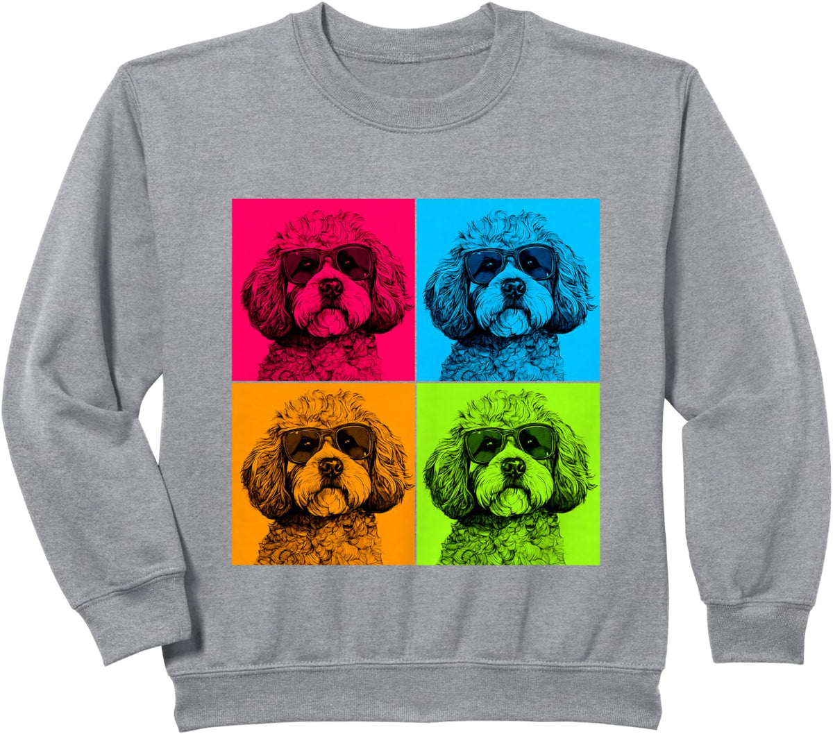 Cavapoo Dog Pop Art Design Illustration Colorful Sweatshirt - Heather Grey