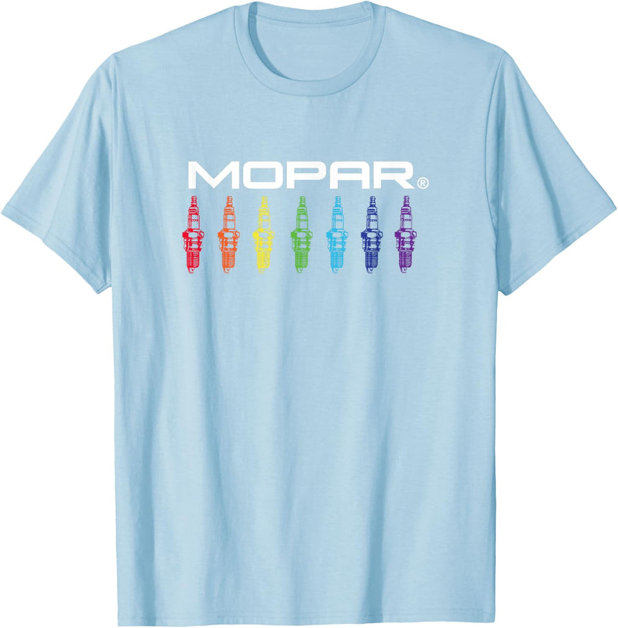 Mopar Pride Rainbow Spark Plug White Logo T-Shirt - Baby Blue