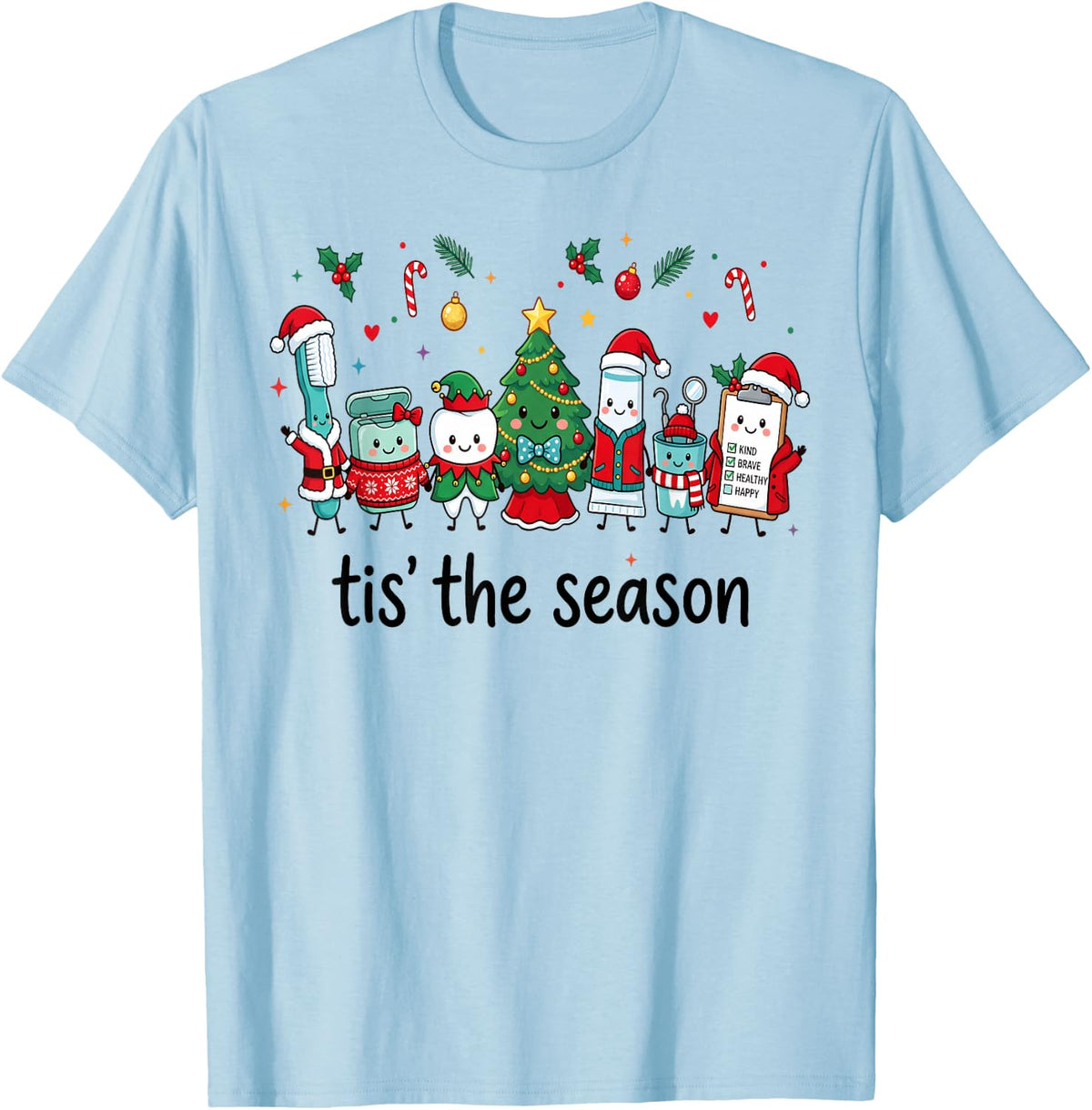 Tis The Season Dentist Christmas Dental Assistant Hygienist T-Shirt - Baby Blue
