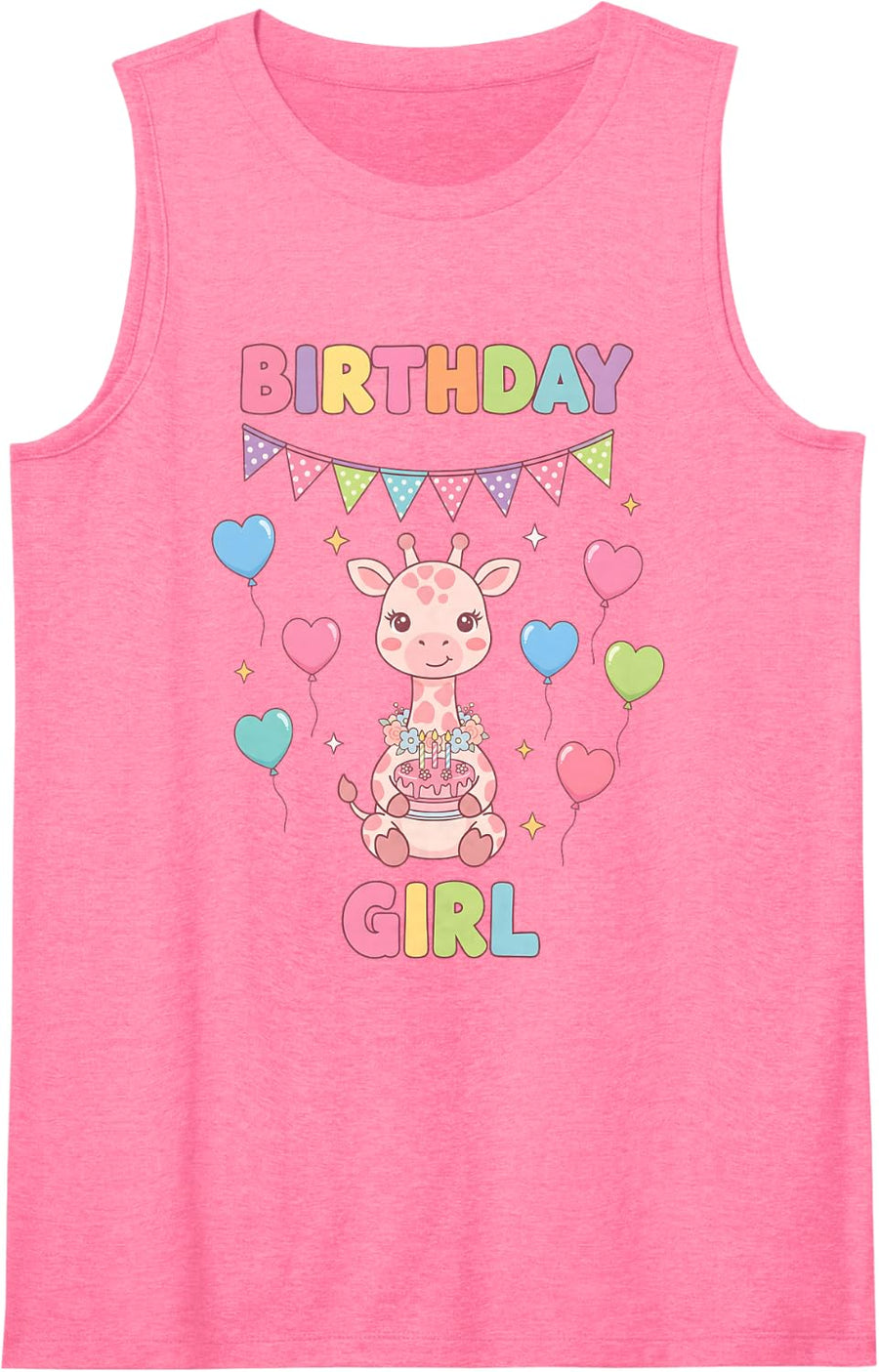 Kawaii Birthday Girl Pink Giraffe Cute Safari Party Bday Sleeveless Tank Top - Pink