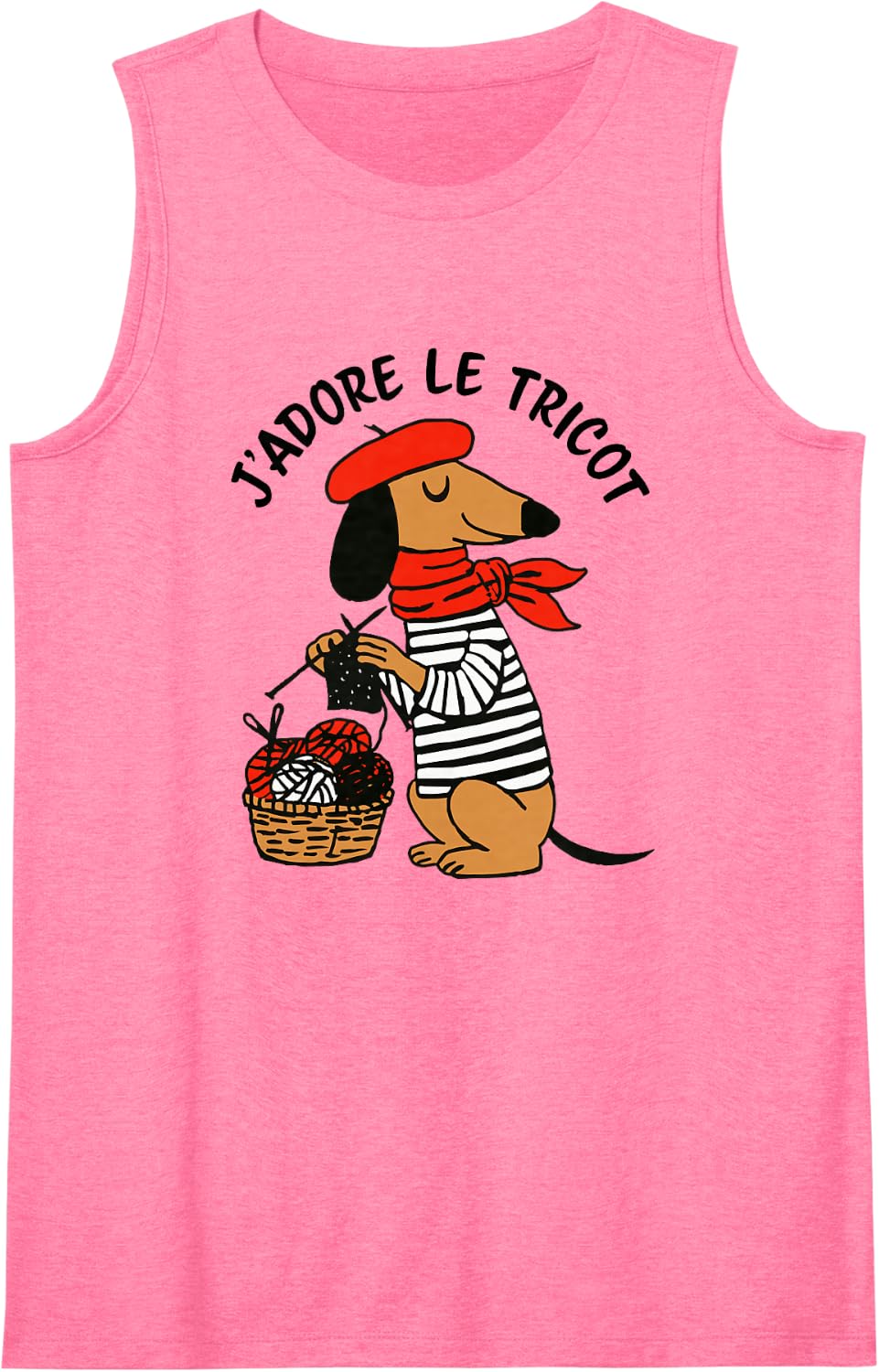 J'Adore Le Tricot I Love Knitting French Language Dachsund Sleeveless Tank Top - Pink