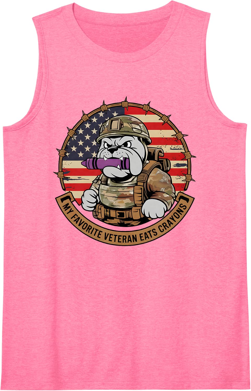Sassy My Favorite Veteran EATS Crayons Eater Mother Military Sleeveless Tank Top - Pink
