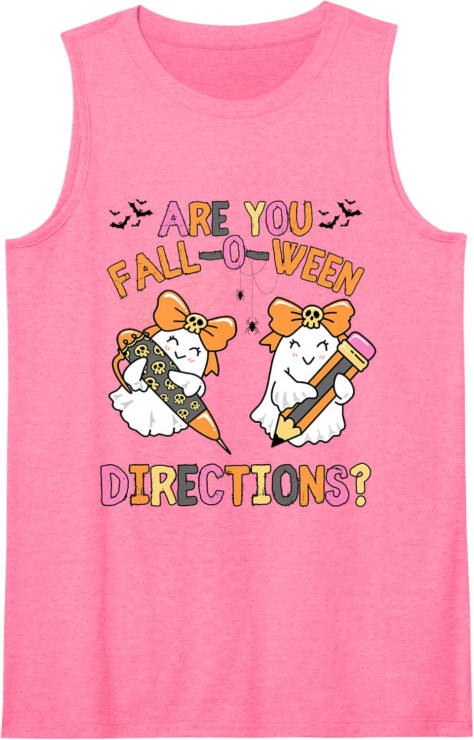 are You Fall O Ween Directions Funny Fall Halloween Teacher Sleeveless Tank Top - Pink