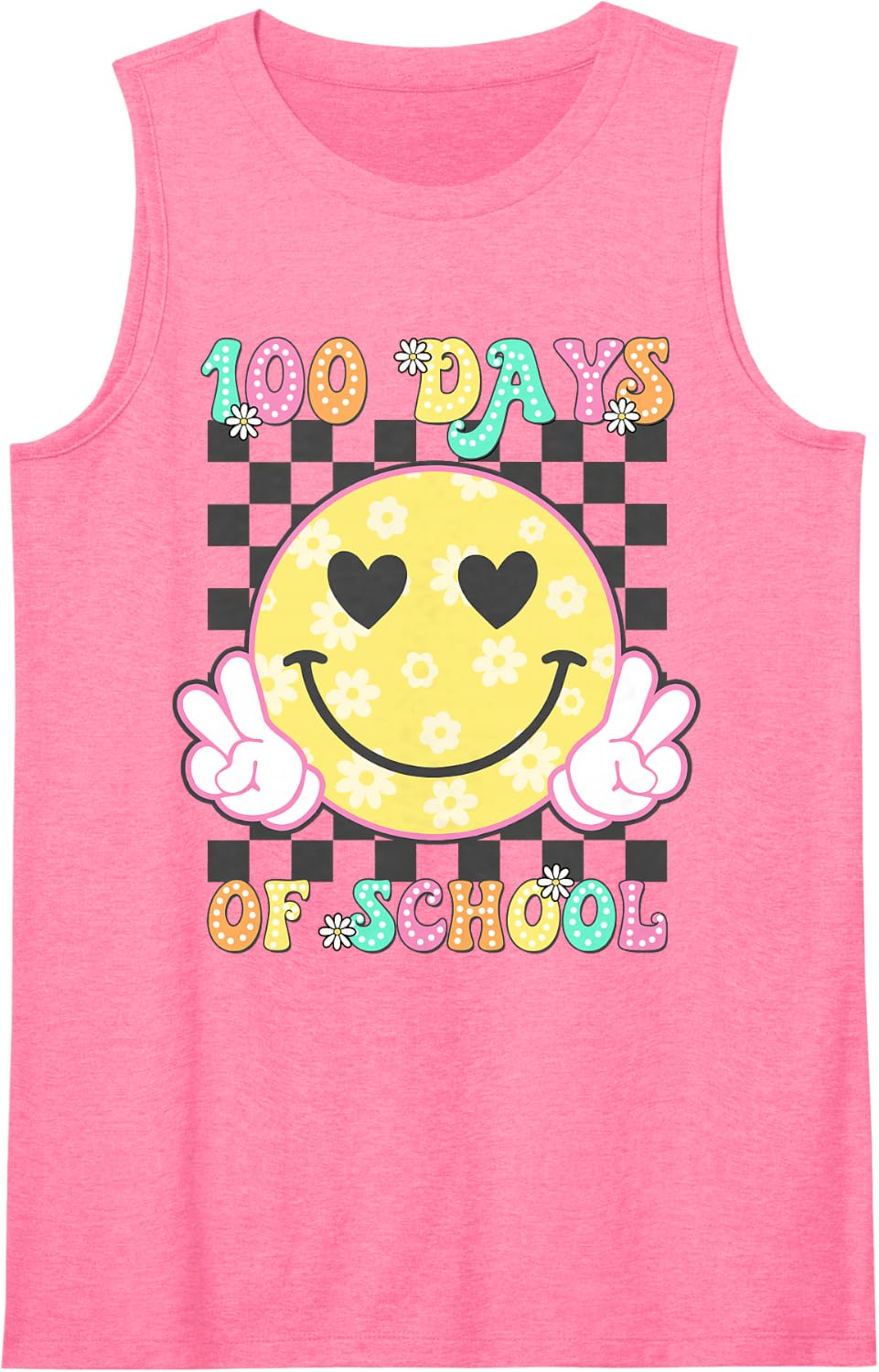 100th Day of School Groovy Smile Face 100 Days Boy Girl Sleeveless Tank Top - Pink
